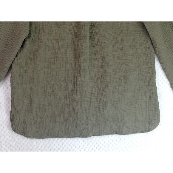 Bibi Crinkle Gauze Button Up High Low Shirt Olive Green Women's Small - Picture 10 of 13
